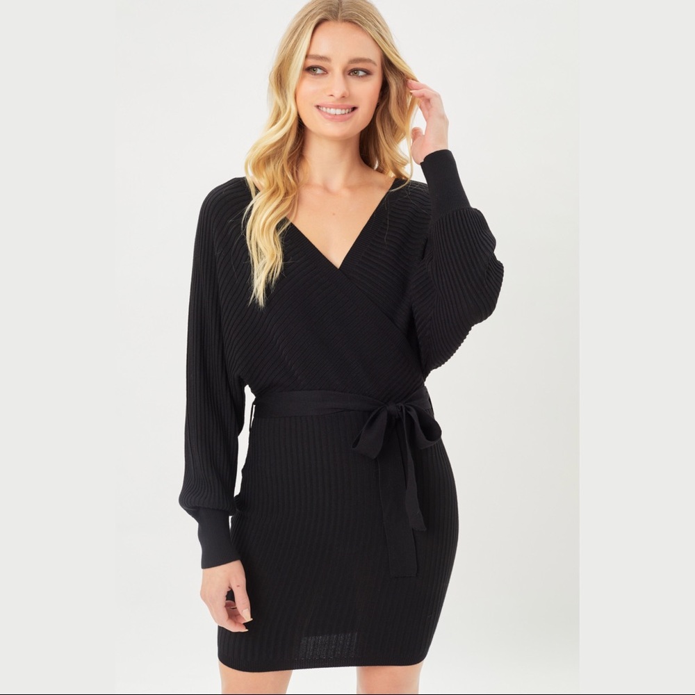 ⚡FINAL SALE! Black Dolman Sleeve Knit Sweater Dress